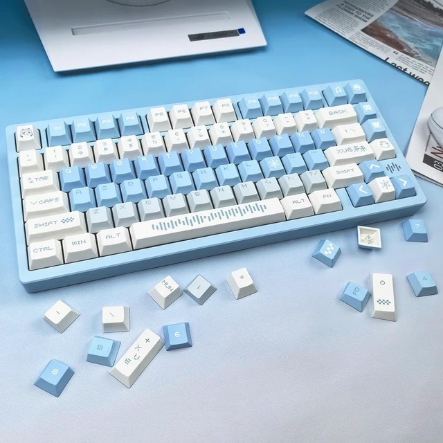 Alt view image 5 of 5 - FunHub 143 PBT Keycaps - Cherry Profile Keycaps Set (Elegant Gift Box,No Tear,Never Fades), Blue Pixel Girl Key Caps for MX Mechanical Keyboard 60 65 75 100 Percent Fit All Layouts