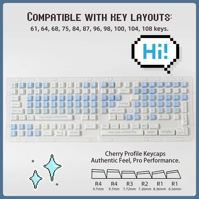 Alt view image 4 of 5 - FunHub 143 PBT Keycaps - Cherry Profile Keycaps Set (Elegant Gift Box,No Tear,Never Fades), Blue Pixel Girl Key Caps for MX Mechanical Keyboard 60 65 75 100 Percent Fit All Layouts