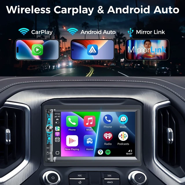 Alt view image 2 of 5 - Kissound 7" Double Din Car Stereo Carplay & Android Auto