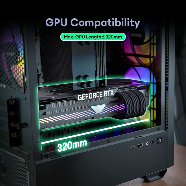 Alt view image 5 of 5 - Okinos 314 ARGB, 140mm ARGB Fans 3-Pin Pre-Installed (Front x2), 120mm ARGB Fan 3-Pin Pre-Installed (Rear x1), Micro ATX PC Case, MATX Case with Walnut Wood Decoration, Type C Port, Numeric Series