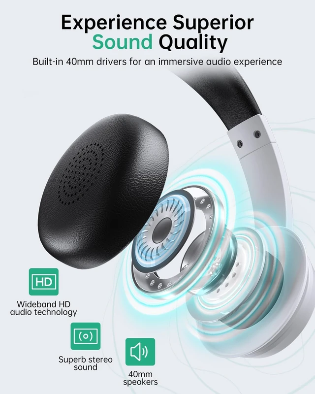 Alt view image 4 of 5 - AOC Wireless Headset with Mic for Work, AI Noise Cancelling, Bluetooth
