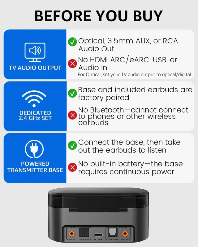 Alt view image 2 of 5 - 1Mii ClearLinkTV E3Pro Wireless Earbuds for TV Watching for Seniors