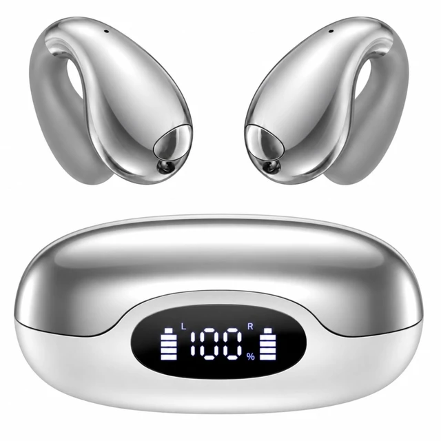 Main image of Boytond Ultra Open Ear Earbuds - Comfort Clip On Earbuds, Wireless Bone Headphones Design for Long Listening, Fast Charging for Running, Sports, and Travel, Gloss Silver