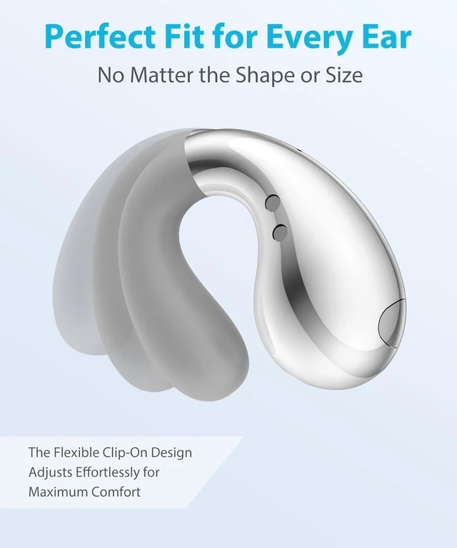 Alt view image 4 of 5 - Boytond Ultra Open Ear Earbuds - Comfort Clip On Earbuds, Wireless Bone Headphones Design for Long Listening, Fast Charging for Running, Sports, and Travel, Gloss Silver