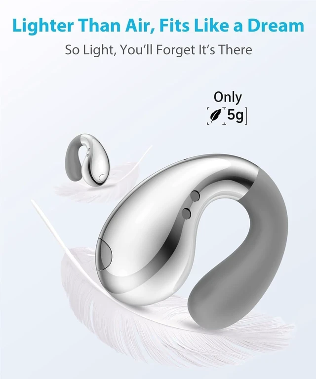 Alt view image 3 of 5 - Boytond Ultra Open Ear Earbuds - Comfort Clip On Earbuds, Wireless Bone Headphones Design for Long Listening, Fast Charging for Running, Sports, and Travel, Gloss Silver