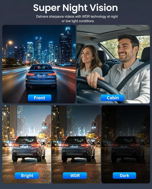 Alt view image 5 of 5 - 3 Channel Dash Cam 4K Front and Rear Inside with 5.8Ghz WiFi, Free 64G Card
