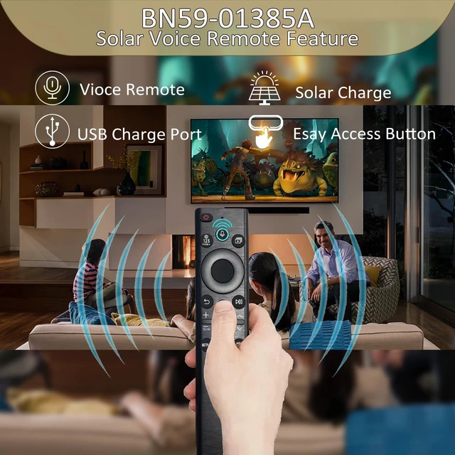 Alt view image 5 of 5 - BN59-01385A TM2280E Fit for Samsung Remote Control for Smart TV 2021-2023 Crystal QLED Neo LED 4K TV Series, 85 inch ^^65 inch ^^55inch Series with Voice Rechargeable Solar Cell, 4 Shortcut Butt