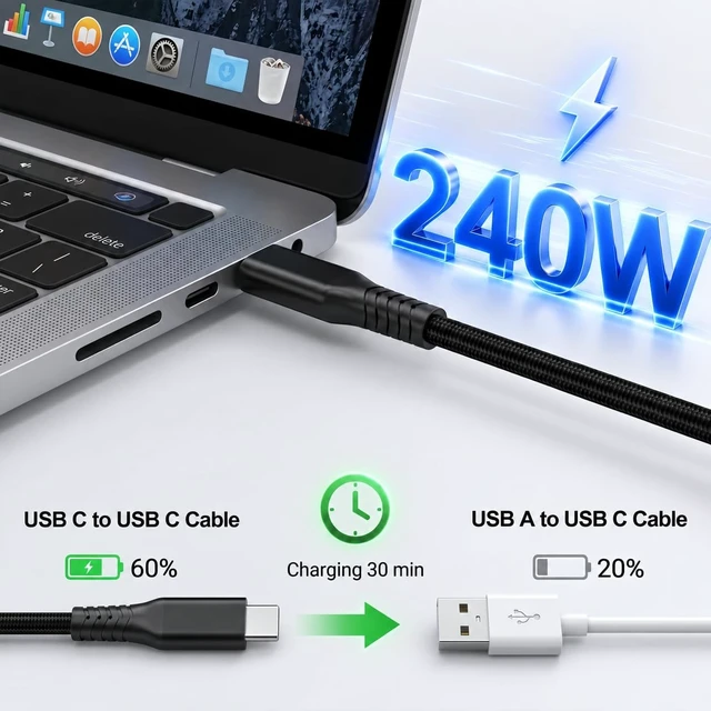 Alt view image 3 of 5 - 20FT USB C to USB C Cable Extra Long,240W PD Fast Charging,20Gbps Data Sync