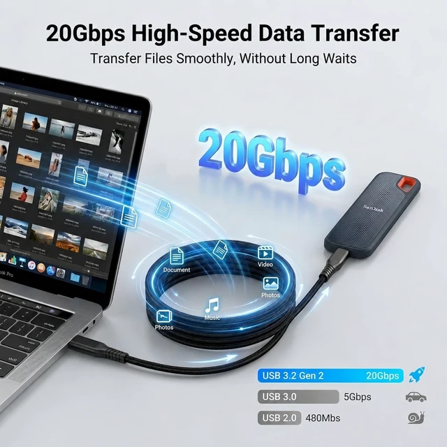 Alt view image 4 of 5 - 20FT USB C to USB C Cable Extra Long,240W PD Fast Charging,20Gbps Data Sync