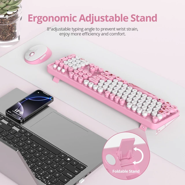 Alt view image 5 of 5 - Owpkeenthy Cute Pink Keyboard and Mouse Wireless for PC Home Office