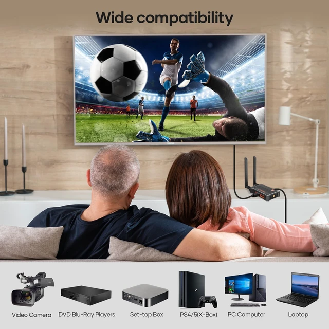 Alt view image 3 of 5 - Wireless HDMI Transmitter and Receiver 4K,Wireless Video 4K30HZ 150m/490ft Range,Plug & Play,Low Latency,2.4G/5G, 1 Transmitter to 4 Receivers, HDMI Extender for TV, Projector, Monitor