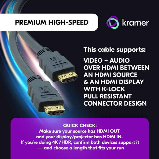 Alt view image 3 of 5 - Kramer Premium High-Speed HDMI Cable C-HM/HM-25, 25 ft, 4K@60Hz, HDMI to HDMI