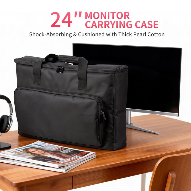 Alt view image 2 of 5 - 24 Inch Monitor Carrying Case, Thick Padding Protective Carrying Case for 24" LCD Gaming Monitor, Water Resistant Monitor Protector Sleeve for 24 Inch Desktop Monitor(24)