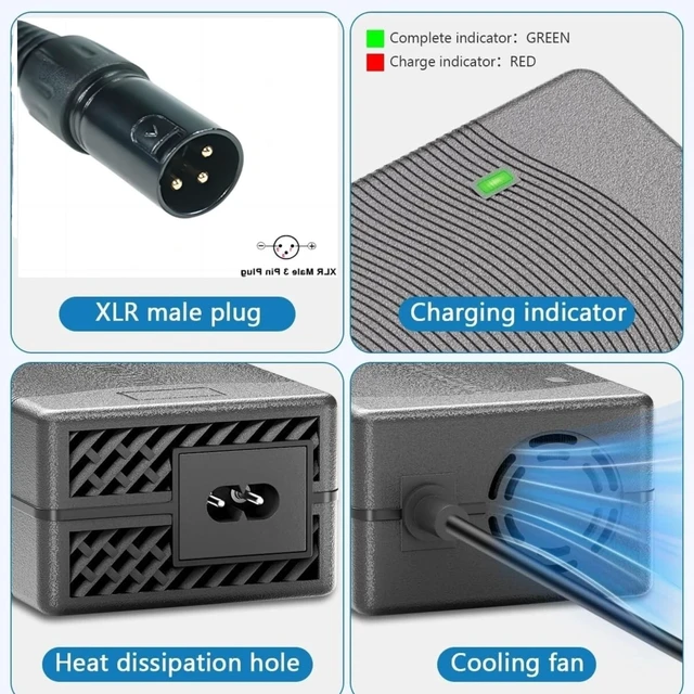Alt view image 2 of 5 - 24V (29V) 5A 3-Pin Fast Battery Charger for Wheelchair Lakematic, Pride Mobility, Jazzy Power Chair, for Drive Medical, Golden Technologies, Rascal, Shoprider, Heartway, Bladez, Quantum Power Cord