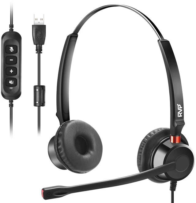Main image of RVP+ Stereo USB Headset with ENC, Wired Headset with Mic, Call Center Headset for Laptop Computer - Black