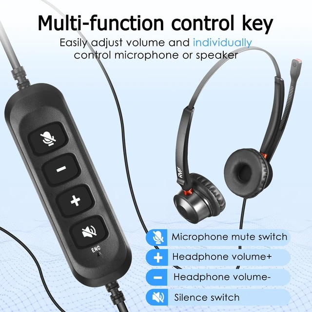 Alt view image 2 of 5 - RVP+ Stereo USB Headset with ENC, Wired Headset with Mic, Call Center Headset for Laptop Computer - Black