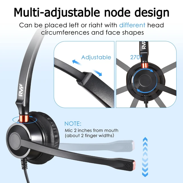 Alt view image 3 of 5 - RVP+ Stereo USB Headset with ENC, Wired Headset with Mic, Call Center Headset for Laptop Computer - Black