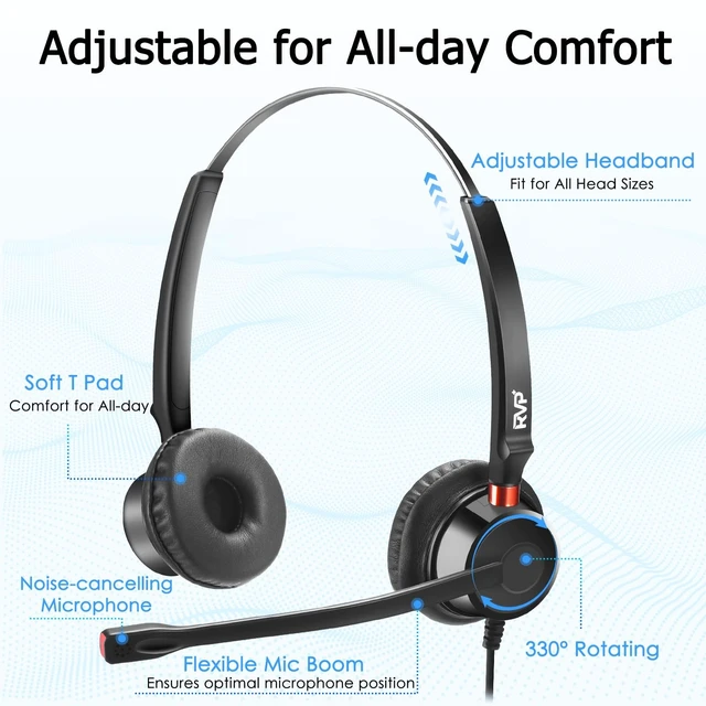 Alt view image 4 of 5 - RVP+ Stereo USB Headset with ENC, Wired Headset with Mic, Call Center Headset for Laptop Computer - Black