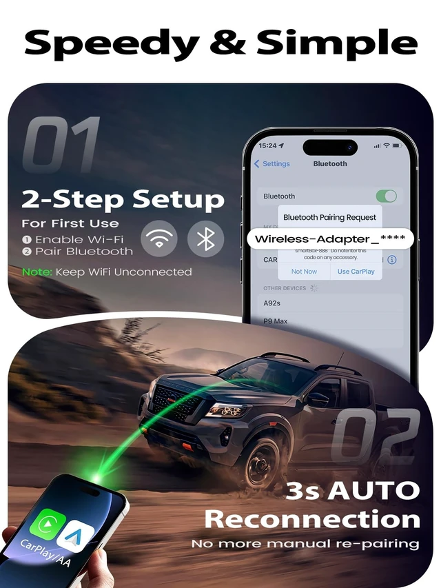 Alt view image 5 of 5 - Wireless CarPlay Adapter for iPhone & Android Auto - Wired to Wireless