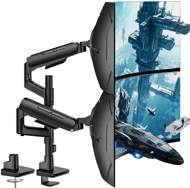 Main image of ARES WING Dual Monitor Mount for 17-49 Inch Screen, Black
