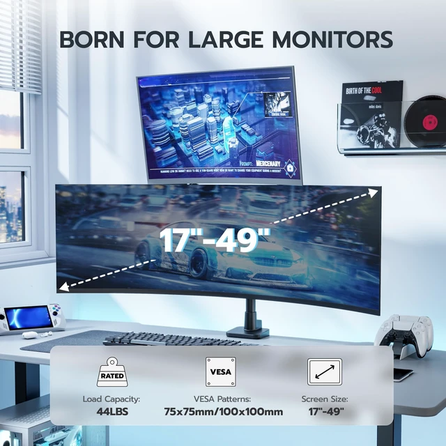 Alt view image 2 of 5 - ARES WING Dual Monitor Mount for 17-49 Inch Screen, Black