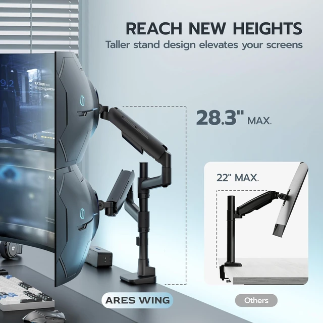 Alt view image 3 of 5 - ARES WING Dual Monitor Mount for 17-49 Inch Screen, Black