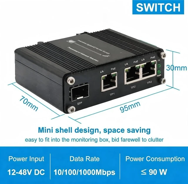Alt view image 2 of 5 - xoxnikior Industrial 3-Port PoE+ Switch with SFP, Solar Ready, Unmanaged