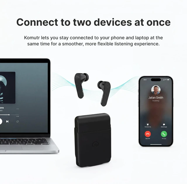 Alt view image 5 of 5 - KOMUTR Magnetic Wireless Earbuds, Sticks to MagSafe iPhone, ANC, Black