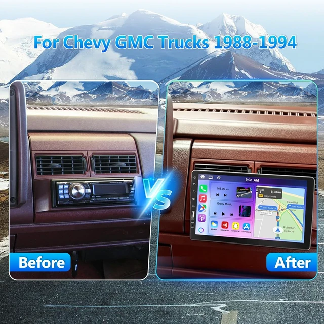 Alt view image 2 of 5 - Single Din Car Radio for Chevy GMC Trucks 1988-1994 with Wireless CarPlay & Android Auto, 9 Inch HD Touch Screen 1 DIN Car Stereo Receiver Supports Bluetooth FM AM Handsfree Mirror Link Rear Ca