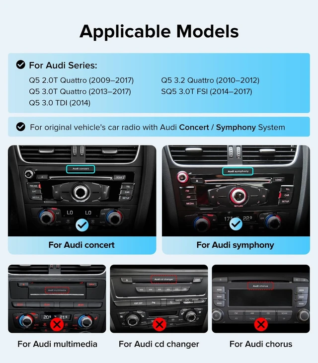 Alt view image 2 of 5 - 12.3" CarPlay Radio Upgrade for Audi Q5 SQ5 09-17 with Concert/Symphony
