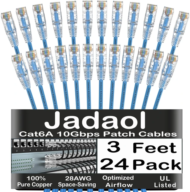 Main image of Jadaol [UL Listed Cat6A Patch Cables 3FT (24Pack) 10Gbps 550MHz Blue