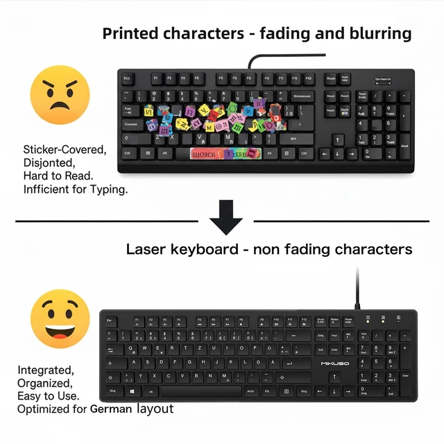 Alt view image 3 of 5 - German Keyboard QWERTZ Layout Wired USB,(Not Fading Character) Laptop/PC