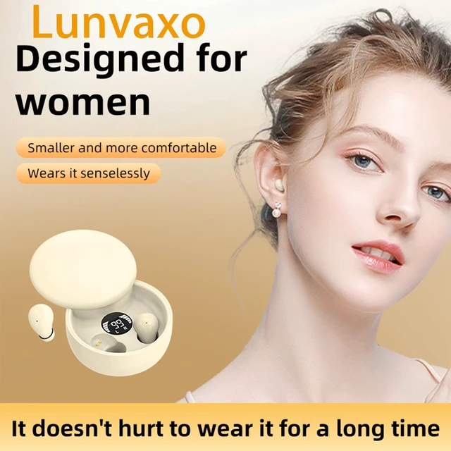 Alt view image 3 of 5 - Lunvaxo Mini Invisible Headphones Bluetooth 5.4,Hidden Earbuds with LED Display for Small Ears, Comfortable Mini Earbuds for Sleep Friendly Side Sleeping Earphones, for Work (Khaki)
