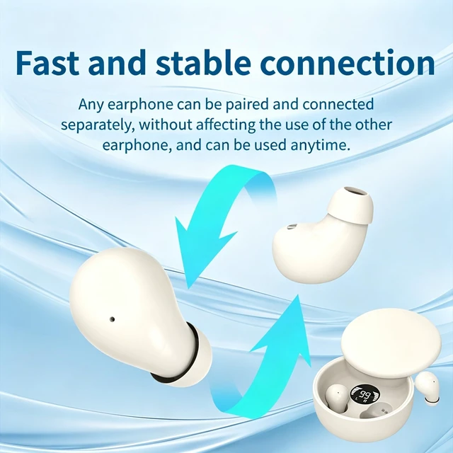 Alt view image 5 of 5 - Lunvaxo Mini Invisible Headphones Bluetooth 5.4,Hidden Earbuds with LED Display for Small Ears, Comfortable Mini Earbuds for Sleep Friendly Side Sleeping Earphones, for Work (Khaki)