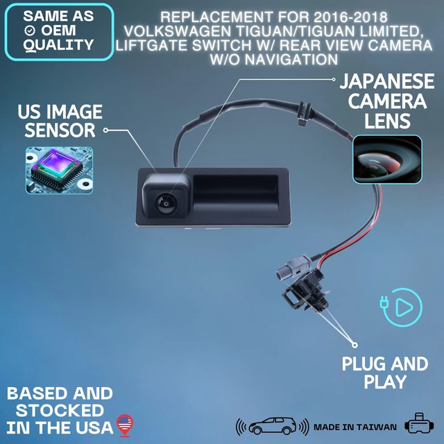Alt view image 2 of 5 - Backup Camera Replaces for 2016 2017 2018 Volkswagen Tiguan/Tiguan Limited Liftgate Switch w/o Navigation OE Part # 5N0827566AQ, 5N0827566AP (5N08-27566A-Q, 5N08-27566A-P)