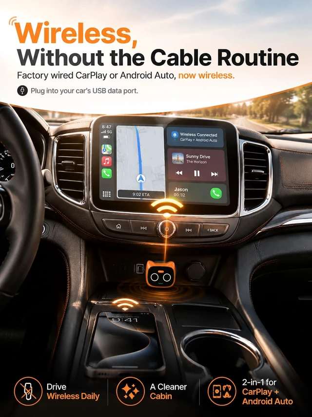 Alt view image 5 of 5 - UFOself Wireless CarPlay & Android Auto Adapter, 2-in-1 Wired to Wireless
