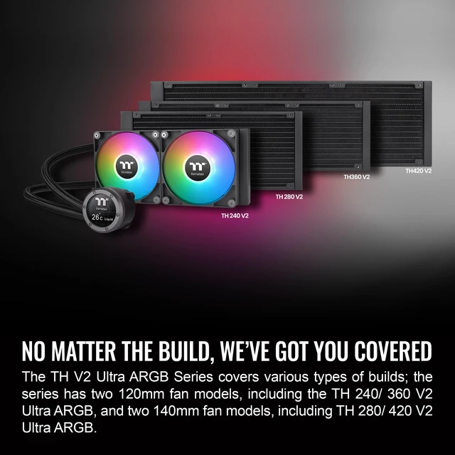 Alt view image 4 of 5 - Thermaltake TH420 V2 Ultra ARGB Sync/AlO Liquid Cooler/ARGB Fan 140 * 3/PWM 500~1800rpm/Water Block 2.1" LCD/Black, CL-W386-PL14SW-A
