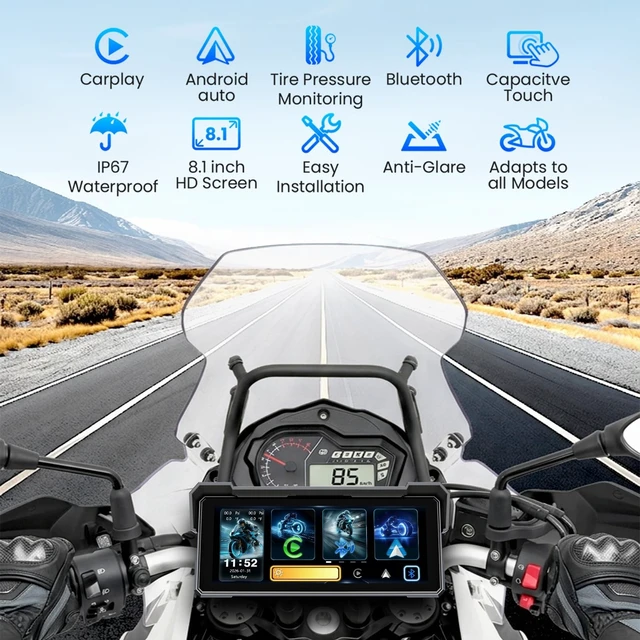 Alt view image 2 of 5 - 8.1 Inch Portable CarPlay Screen for Motorcycle with Wireless CarPlay