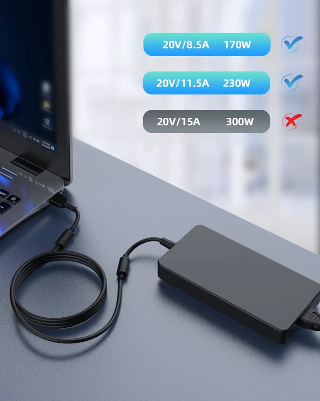 Alt view image 3 of 5 - Nicpower 230W Slim Tip Charger Fit for Lenovo ThinkPad Workstation Dock