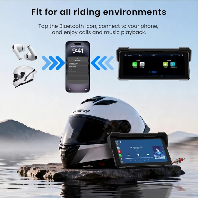 Alt view image 5 of 5 - 8.1 Inch Portable CarPlay Screen for Motorcycle with Wireless CarPlay