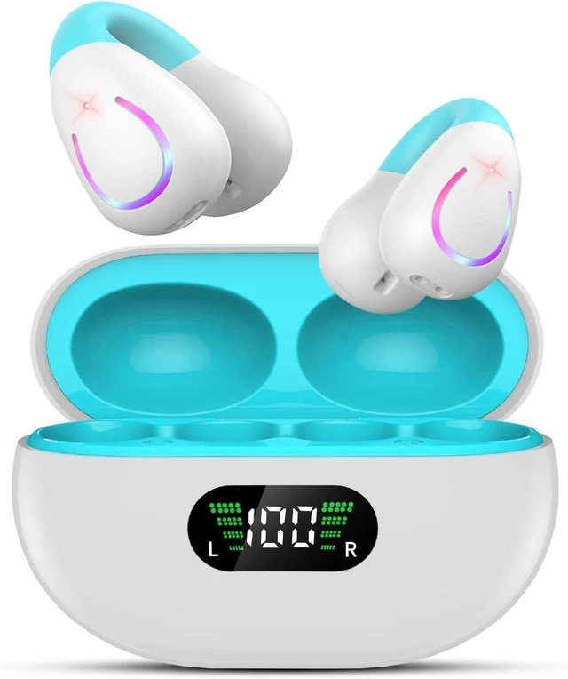 Main image of Open Ear Bone Conduction Headphones Bluetooth 5.3Wireless Clip On Earbuds with Digital Display Charging Case 60 Hours Playtime Sport Earphones Built-in Mic IPX7Waterproof for Running Fitness Exercise