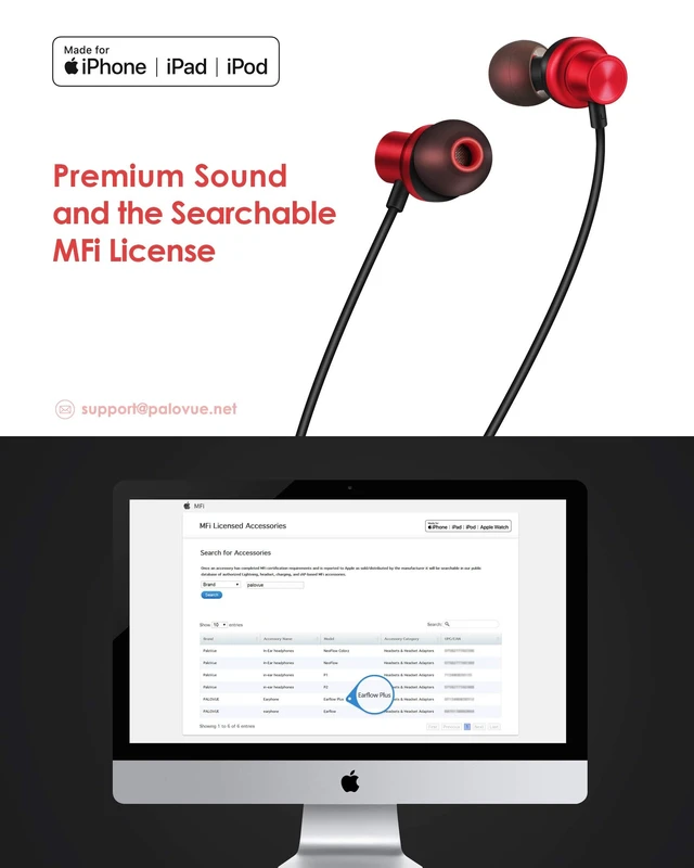 Alt view image 2 of 5 - PALOVUE Lightning Earphones Magnetic EarflowPlus Metallic Red