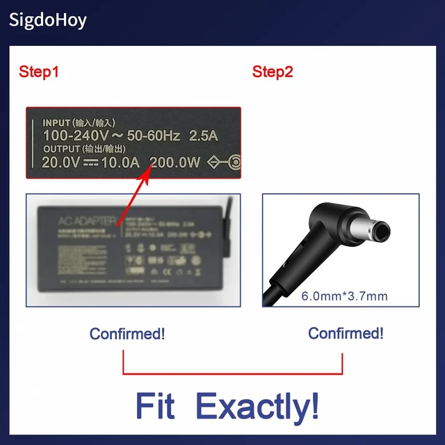 Alt view image 3 of 5 - SigdoHoy 200W Charger Compatible with Asus Tuf Dash F15 A15 A17 F17 FX516 FX517, Rog Zephyrus G15 GA503 Laptop