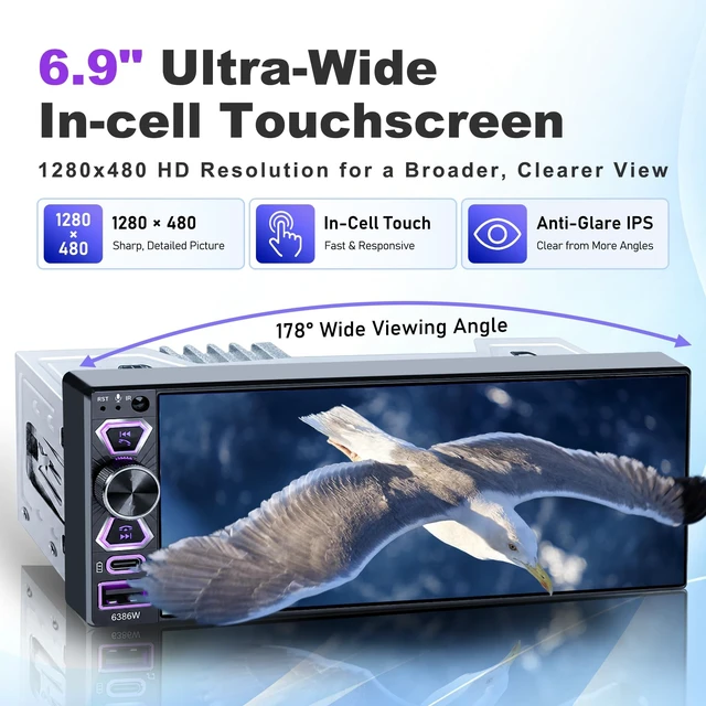 Alt view image 3 of 5 - Car Stereo Wireless CarPlay&Android Auto, 6.9" Single Din Touchscreen Radio