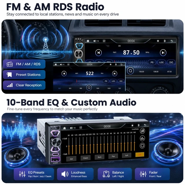 Alt view image 4 of 5 - Car Stereo Wireless CarPlay&Android Auto, 6.9" Single Din Touchscreen Radio