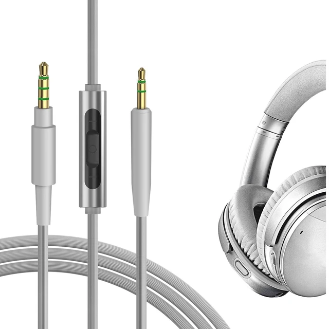 Main image of GEEKRIA Audio Cable with Mic Compatible with Bose QuietComfort SE, QC45/35II/35/25, 700, 2.5mm Replacement Stereo Cord with Inline Microphone and Volume Control (4 ft / 1.2 m)