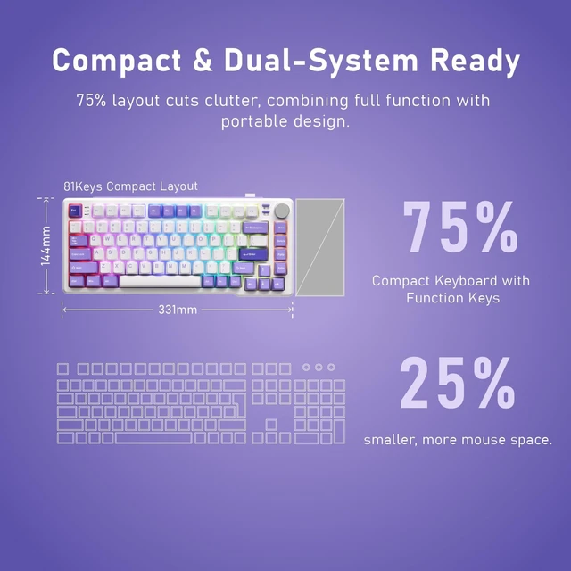 Alt view image 3 of 5 - iRocks K103R RGB 75% Mechanical Keyboard w/Knob, Silent Bubble Switch