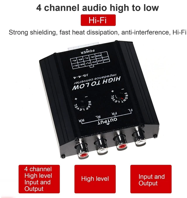 Alt view image 4 of 5 - Audio Converter, 4 Channel High Low Level Frequency Filter Impedance Converter Line Input Output for Car Stereo Systems Power Amplifier Installation Vehicle Owners Auto Enthusiasts Upgrades
