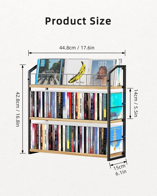 Alt view image 2 of 5 - CD Storage Rack, 3 Tier CD holder with Display Rack, 123 Capacity-Natural