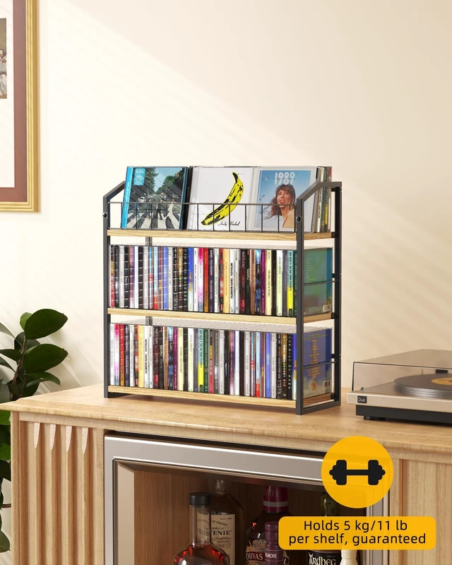 Alt view image 3 of 5 - CD Storage Rack, 3 Tier CD holder with Display Rack, 123 Capacity-Natural